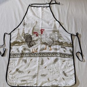 "Roosters in Paris" printed polyester bib apron tieback one size